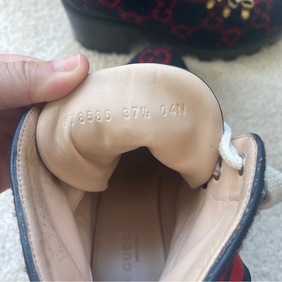 GUCCI Trip GG logo wool combat boots Navy Red - Picture 11 of 13